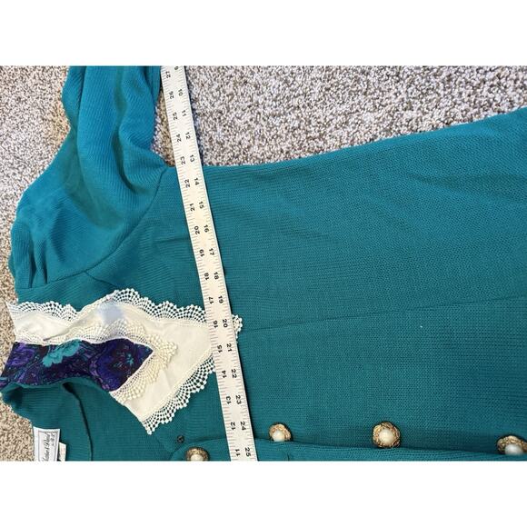 Vtg 90's Matthew & David Sweater Womens Sz 18 Green Collared Grandma Cottagecore - Picture 7 of 7